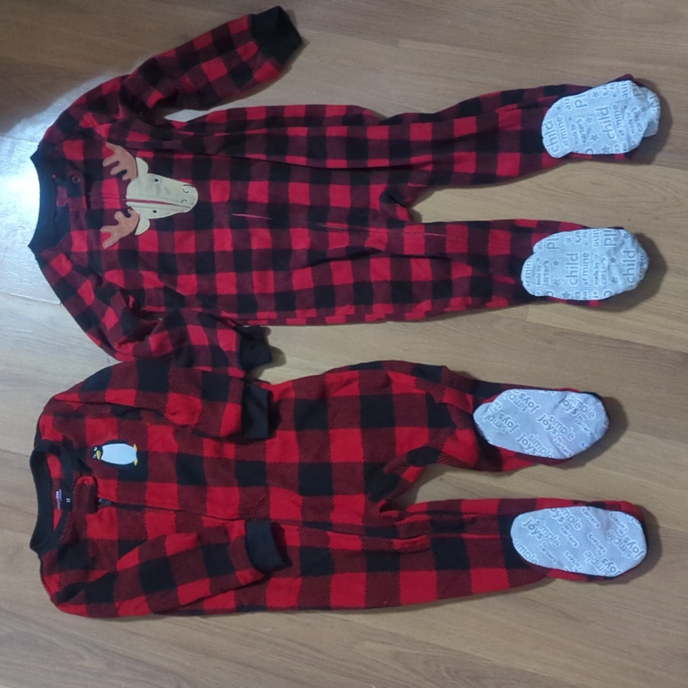 2 pairs of plaid Carter's footie pjs size 2T